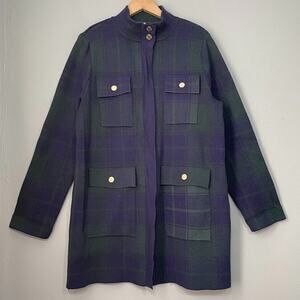 Anne Klein Black and Purple Plaid Long Cardigan Jacket